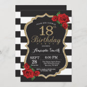 Red Rose 18th Birthday Invitation Gold Glitter (Front/Back)
