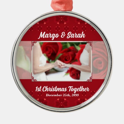 Red Rose 1st Christmas Two Brides Metal Ornament
