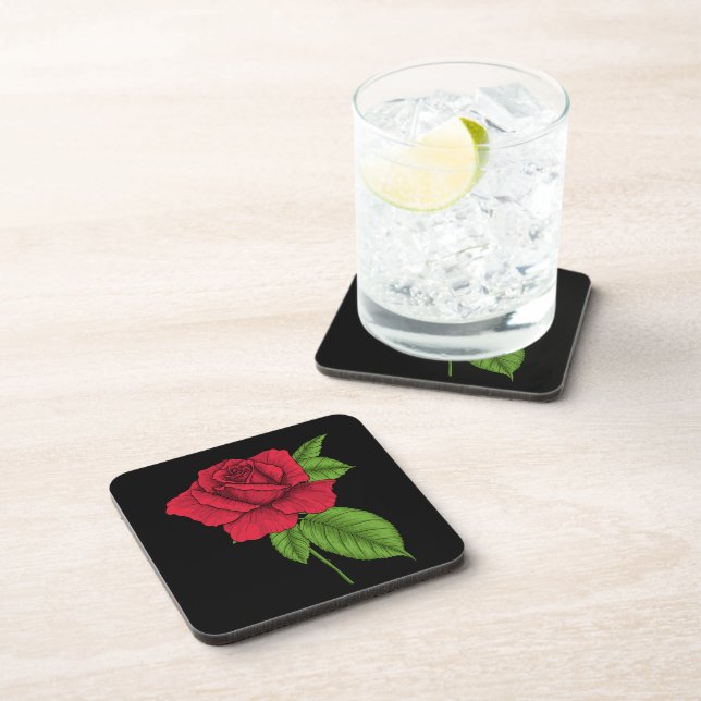 Red rose 2 beverage coaster (Right Side)