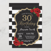 Red Rose 30th Birthday Invitation Gold Glitter (Front/Back)