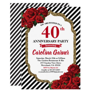 Red rose 40th anniversary party invitation wedding