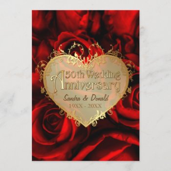 Red Rose 50th Wedding Anniversary Invitation by SpiceTree_Weddings at Zazzle