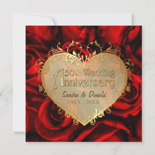 Red Rose 50th Wedding Anniversary -Square ver. 2 Invitation (Front)