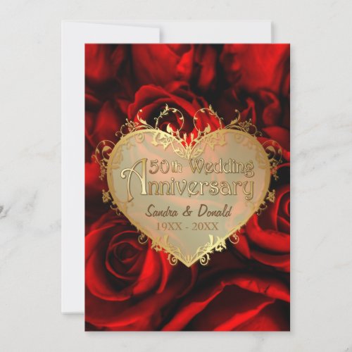 Red Rose 50th Wedding Anniversary _ver 2 Invitation