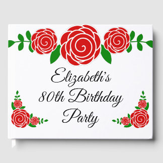 Red Rose 80th Birthday Party Guest Book