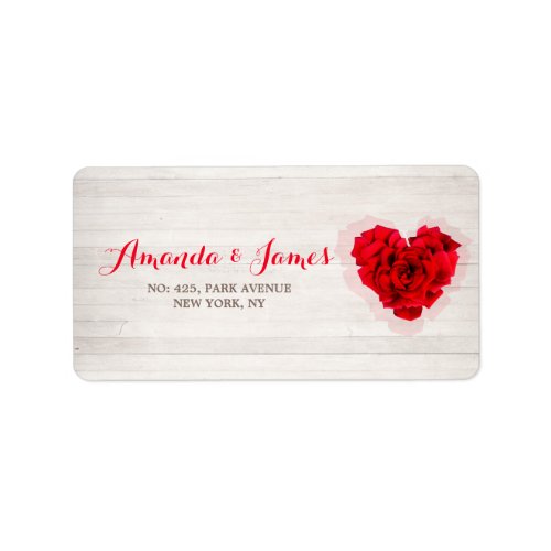 Red rose address label hhn01 - Heart shaped red rose on wood background address label stickers. Matching products available. Search "hhn01" to see all products with this elegant / romantic red rose design