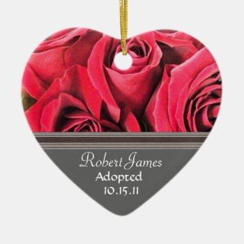Red Rose Adoption Announcement Ceramic Ornament by AdoptionGiftStore at Zazzle