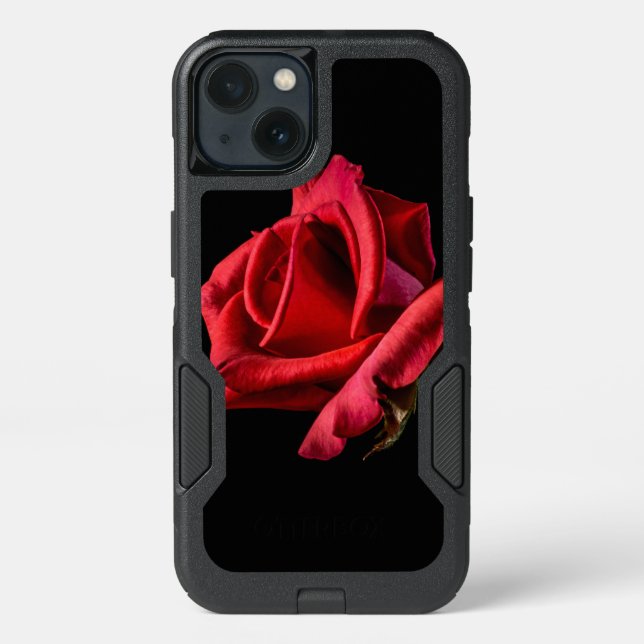 Red Rose Against Black Background Otterbox iPhone Case (Back)