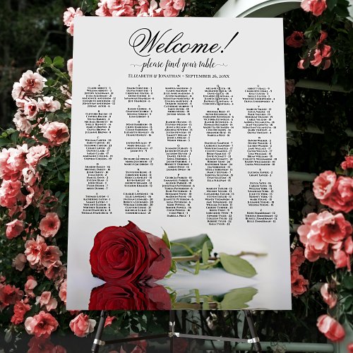 Red Rose Alphabetical Seating Chart Welcome Foam Board