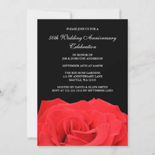 Red Rose and Black 50th Wedding Anniversary Personalized Invite