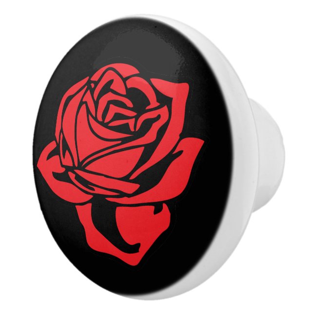 Red Rose and Black Ceramic Knob (Right)