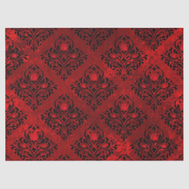 Red Rose and Black Damask on Red Tissue Paper (Front)