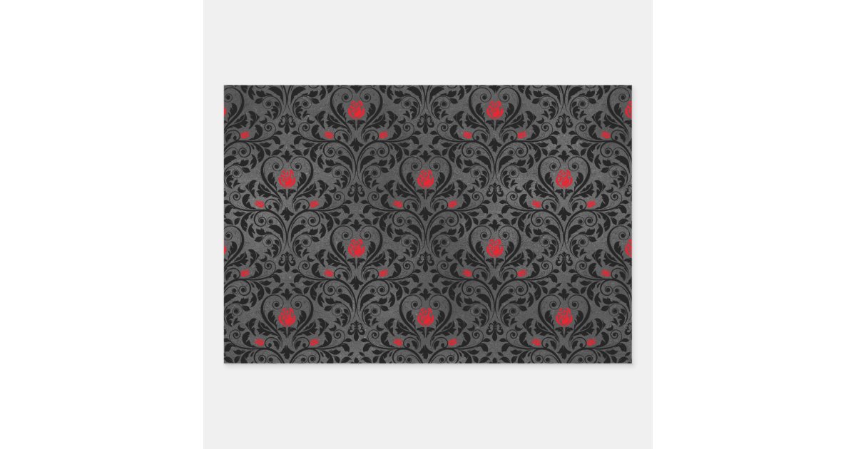 Red and Black Damask Wrapping Paper Sheets