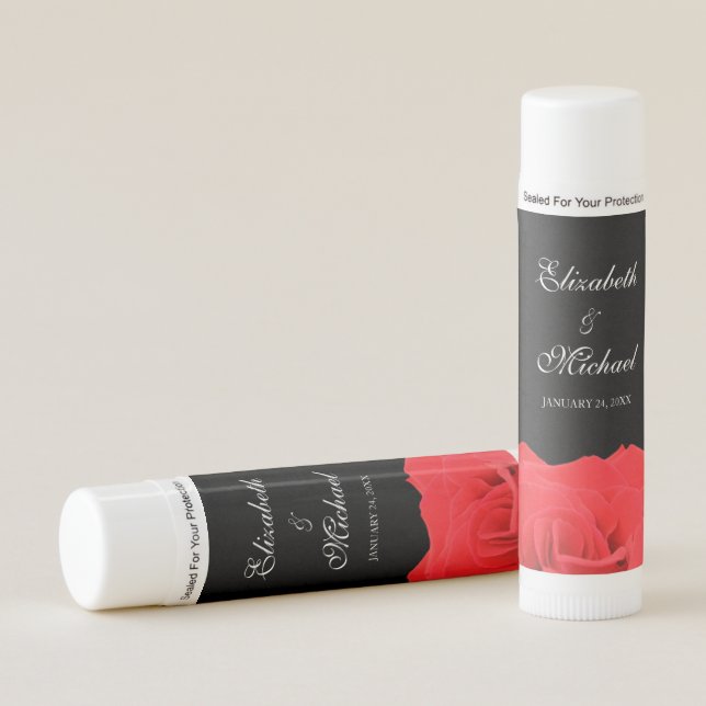 Red Rose and Black Wedding Favors Lip Balm (Front)