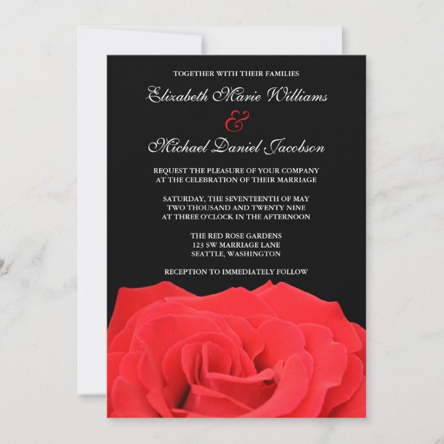 Red Rose and Black Wedding Invitations (Front)