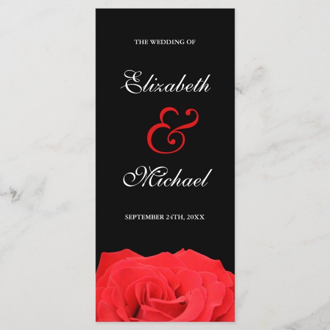 Red Rose and Black Wedding Program (Front)