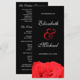 Red Rose and Black Wedding Program | Zazzle