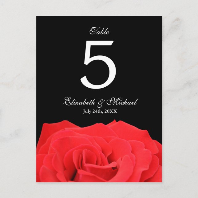 Red Rose and Black Wedding Table Number (Front)