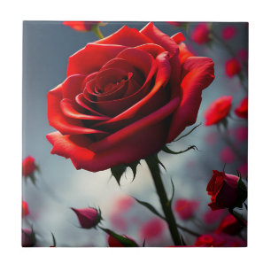 Red Rose And Buds, Ceramic Tile