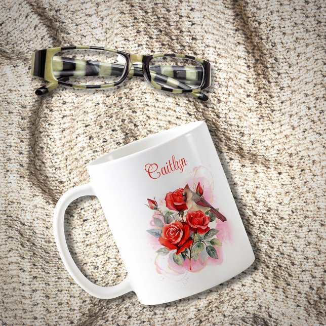 Red Rose and Cardinal Personalized Coffee Mug (Creator Uploaded)