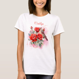 Red Rose and Cardinal Personalized T-Shirt