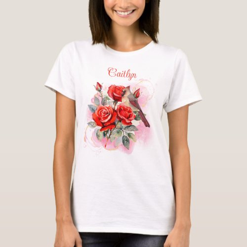 Red Rose and Cardinal Personalized T_Shirt