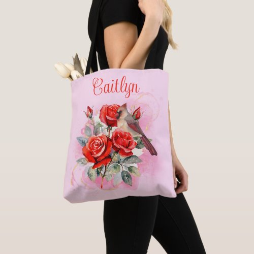 Red Rose and Cardinal Tote Bag