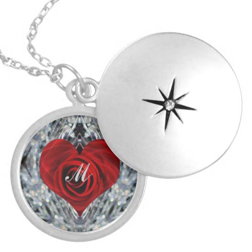 Red Rose and crystals Locket Necklace