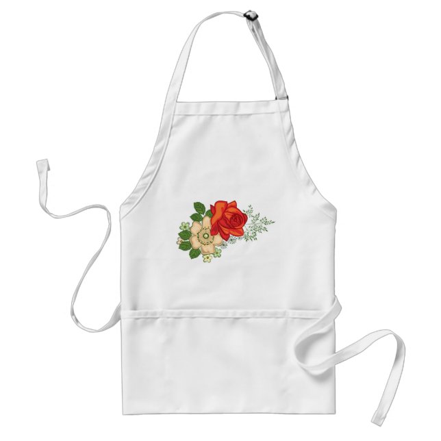 Red Rose and Daisies Adult Apron (Front)