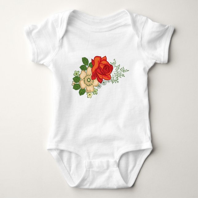 Red Rose and Daisies Baby Bodysuit (Front)