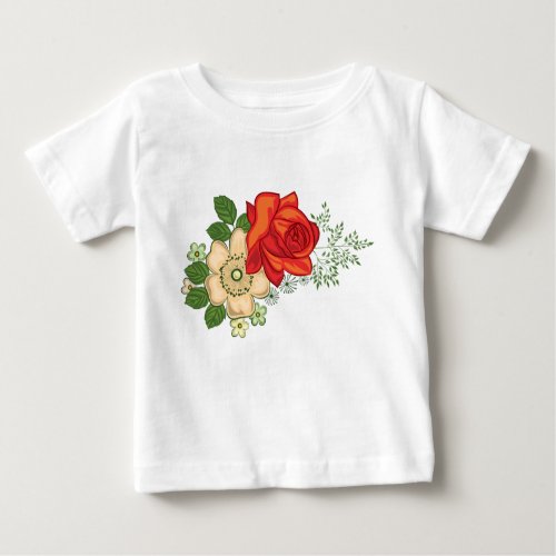 Red Rose and Daisies Baby T_Shirt