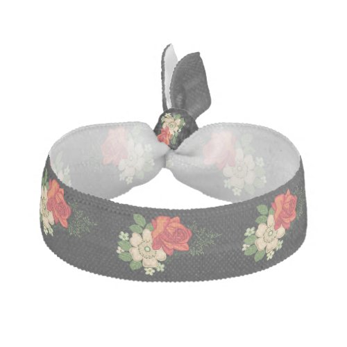 Red Rose and Daisies Black Background Hair Tie