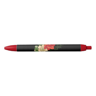 Red Rose and Daisies Black Background Pen