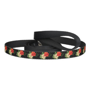 Red Rose and Daisies Black Background Pet Leash
