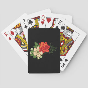 Red Rose and Daisies Black Background Poker Cards