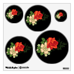 Red Rose and Daisies Black Background Wall Decal