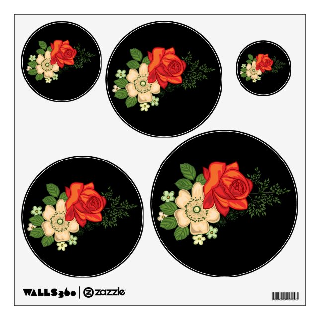 Red Rose and Daisies Black Background Wall Decal (Front)