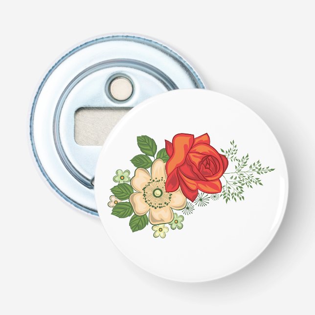 Red Rose and Daisies Bottle Opener (Front)
