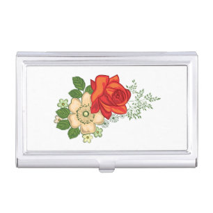 Red Rose and Daisies Business Card Holder