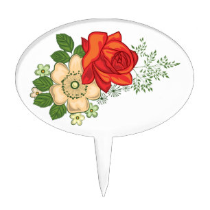 Red Rose and Daisies Cake Topper