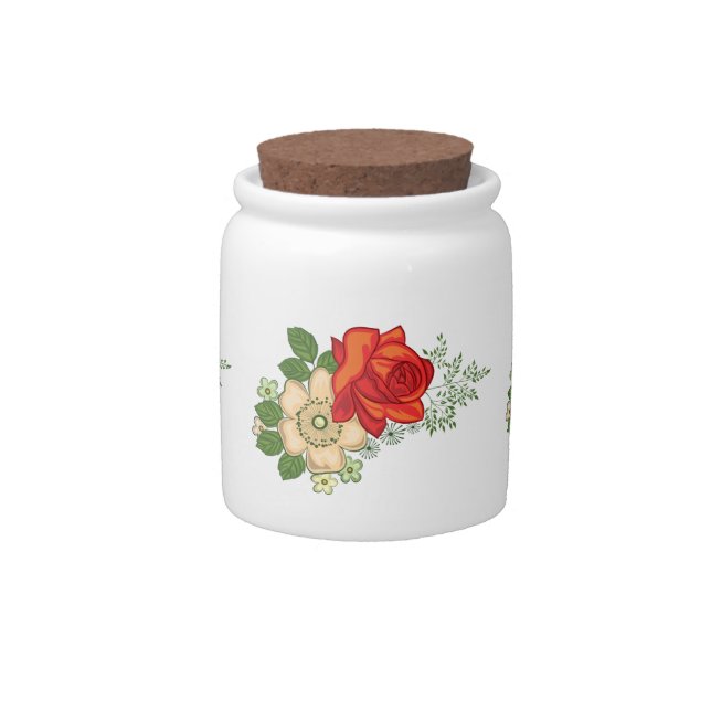 Red Rose and Daisies Candy Jar (Front)