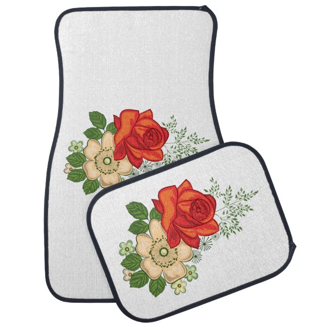Red Rose and Daisies Car Floor Mat (Set)