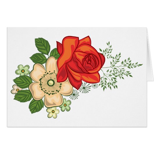 Red Rose and Daisies Cards (Front Horizontal)
