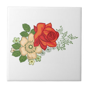 Red Rose and Daisies Ceramic Tile
