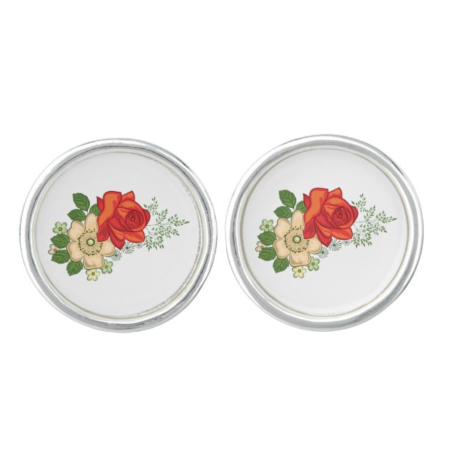 Red Rose and Daisies Cufflinks (Front)