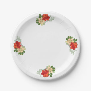 Red Rose and Daisies Design Paper Plates