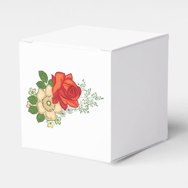 Red Rose and Daisies Favor Boxes (Front Side)