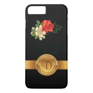 Red Rose and Daisies Gold Monogram Name iPhone 8 Plus/7 Plus Case