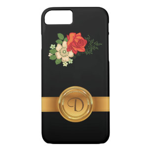Red Rose and Daisies Gold Monogram Name iPhone 8/7 Case
