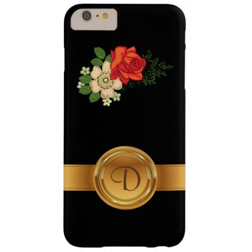 Red Rose and Daisies Gold Monogram Name Barely There iPhone 6 Plus Case